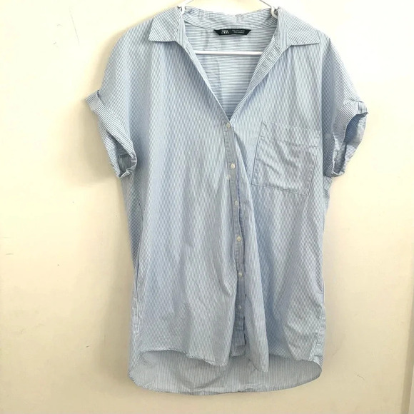 ZARA Shirt Dress Mini beach Striped Button Down 
Coastal resort wear Nautical L - Picture 2 of 7